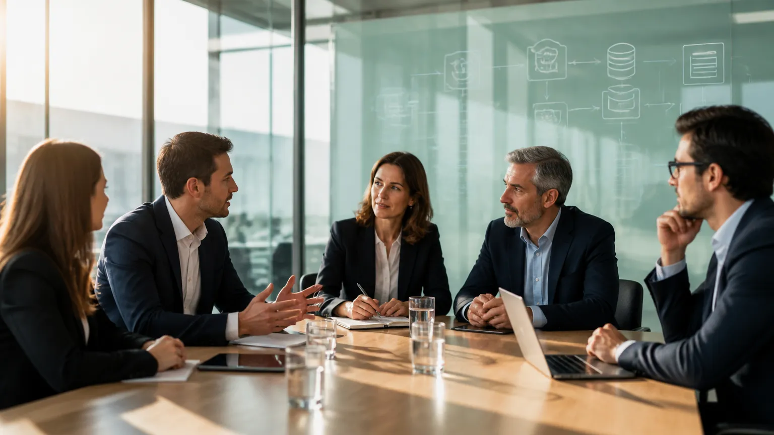 Reunião de governança corporativa e conformidade para prevenir práticas de shadow IT no ambiente de trabalho.