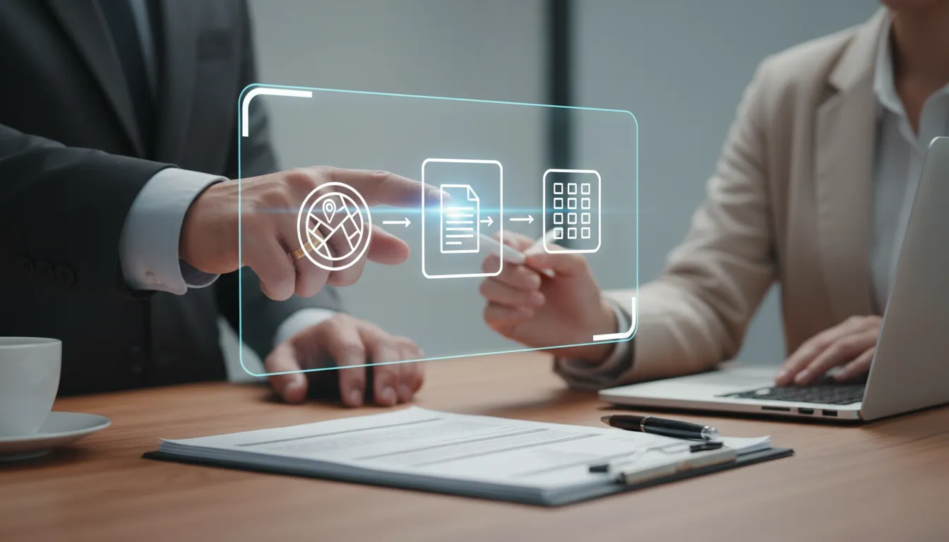 Hands interact with a digital flowchart, simplifying the step-by-step process of declaring an LLC in the US.