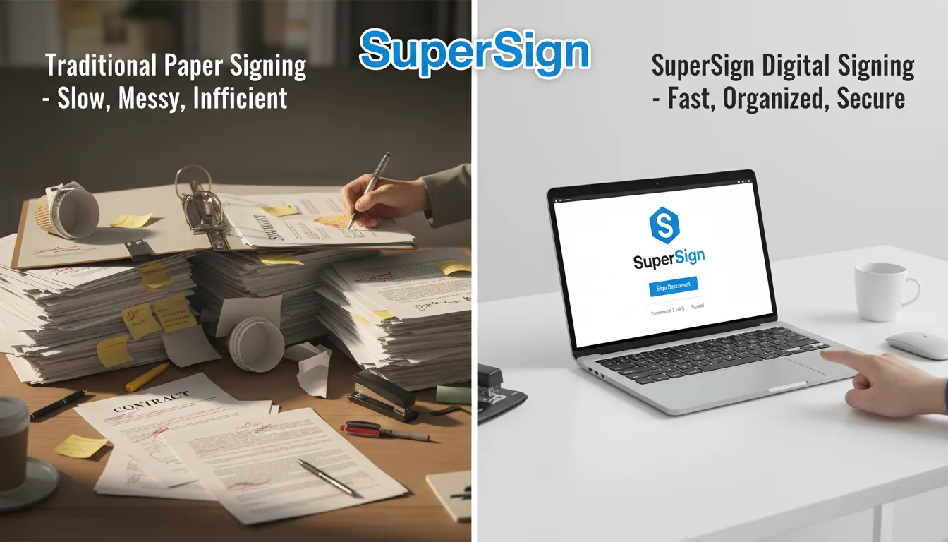 Comparativo do processo de assinatura digital SuperSign vs. assinatura tradicional. Descubra quanto custa assinatura digital e economize.