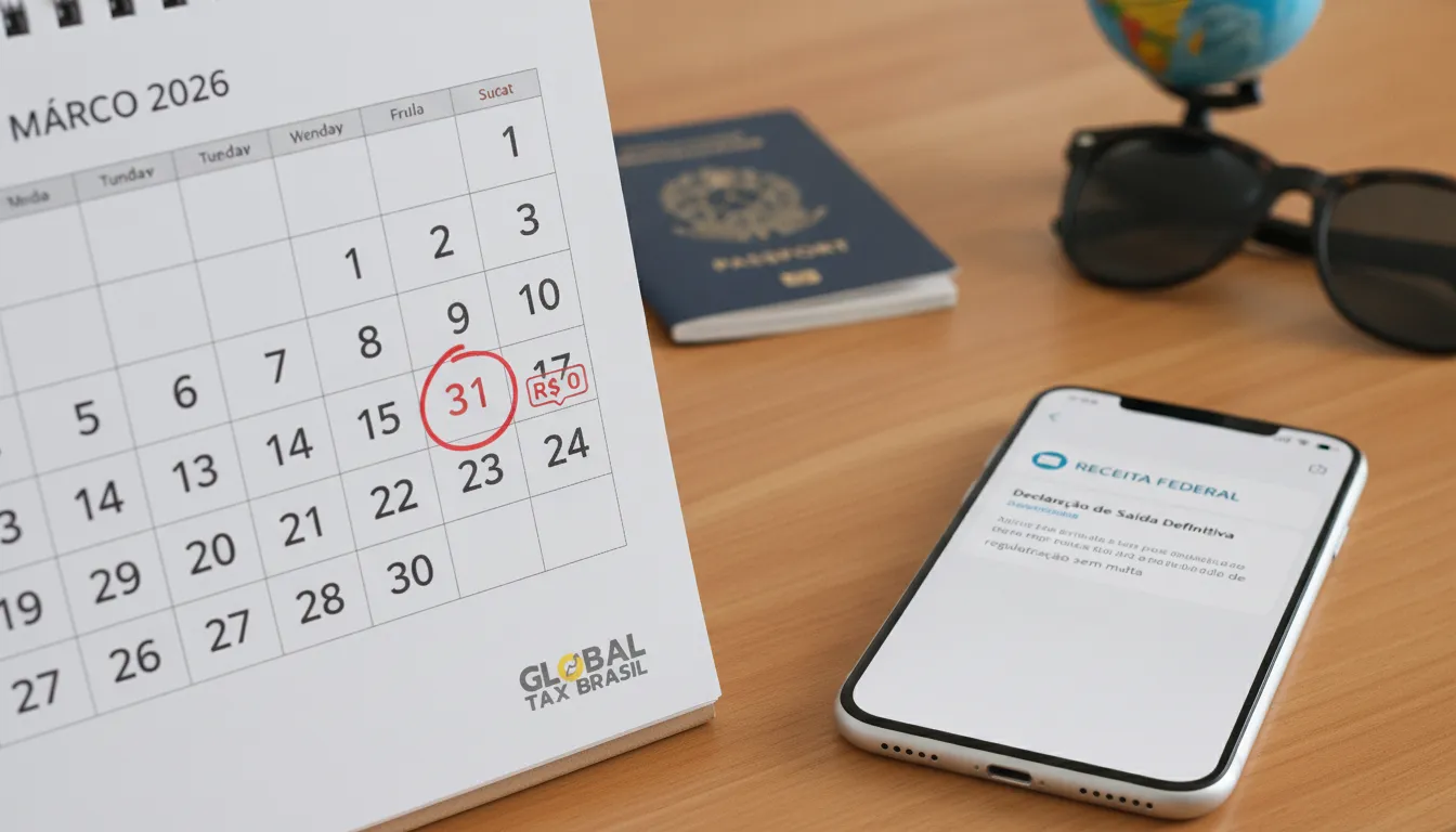 Calendário 2026 Receita Federal, prazo regularização saída fiscal sem multa. Declaração definitiva.