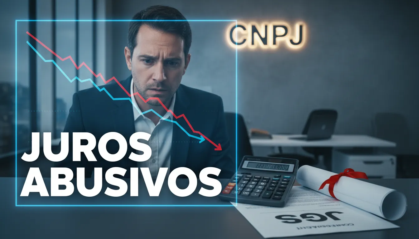 Um empresário preocupado analisa um gráfico de lucros em declínio, indicando a necessidade de revisão de juros CNPJ com a JGS Advogados.