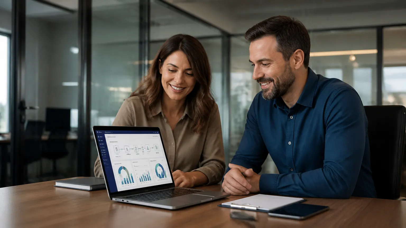 Equipe comercial alinhando processos com automação digital para atendimento eficiente.