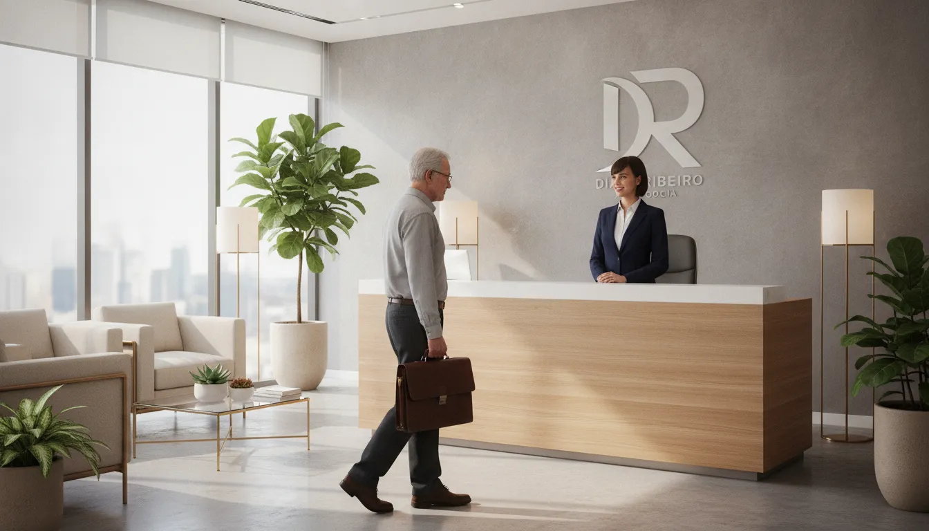 Recepção da Dias Ribeiro Advocacia, onde cliente busca apoio para ação contra plano de saúde em Pirassununga.