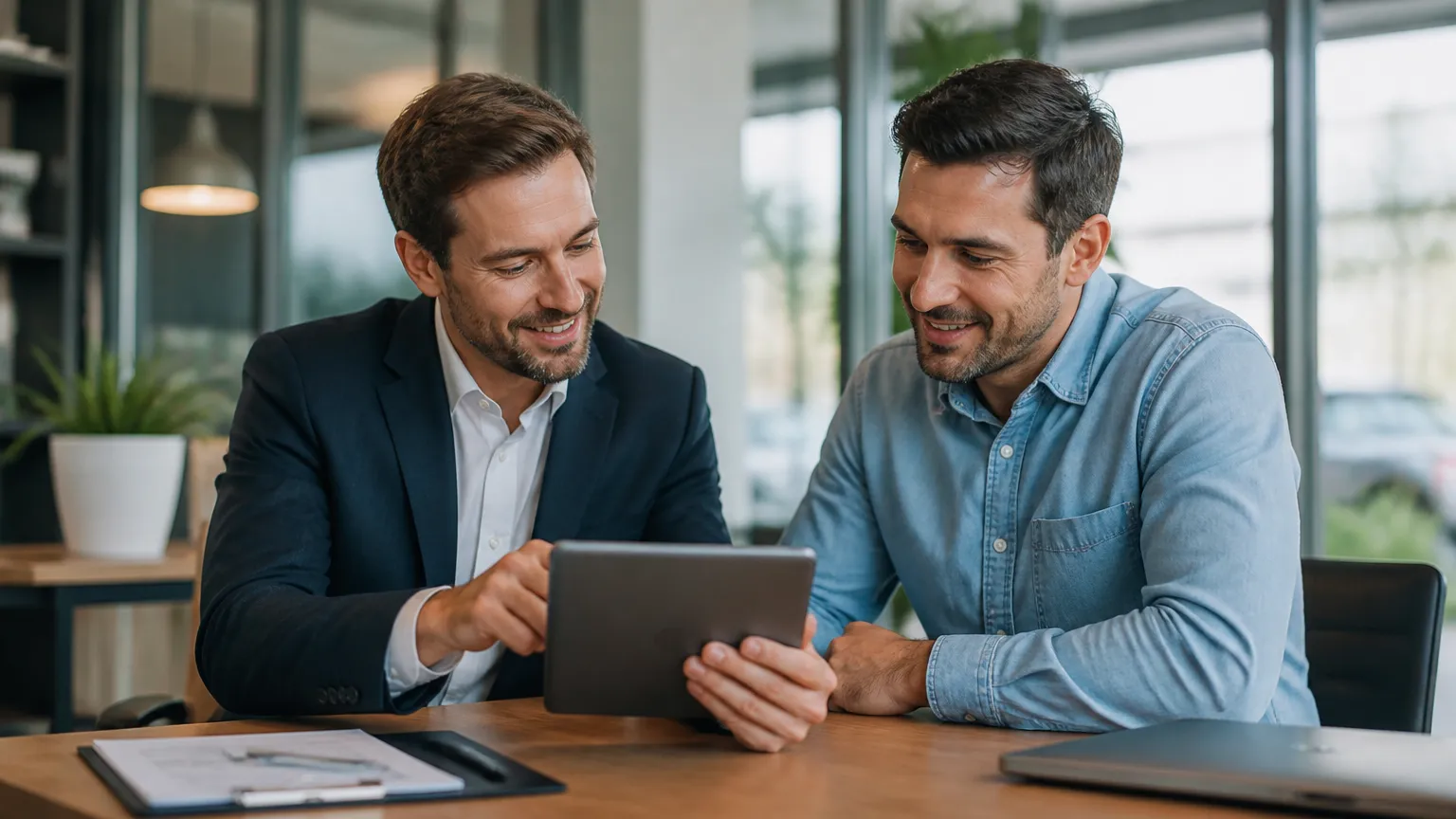 Consultoria financeira avaliando crédito para veículo de trabalho e sustentabilidade do negócio.