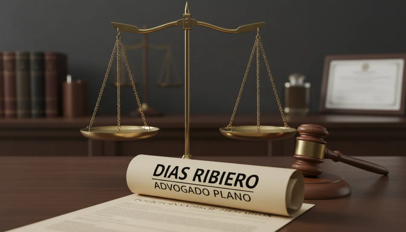 Balança da justiça equilibrada sobre um documento de apólice de seguro saúde, representando a atuação do advogado plano de saúde.