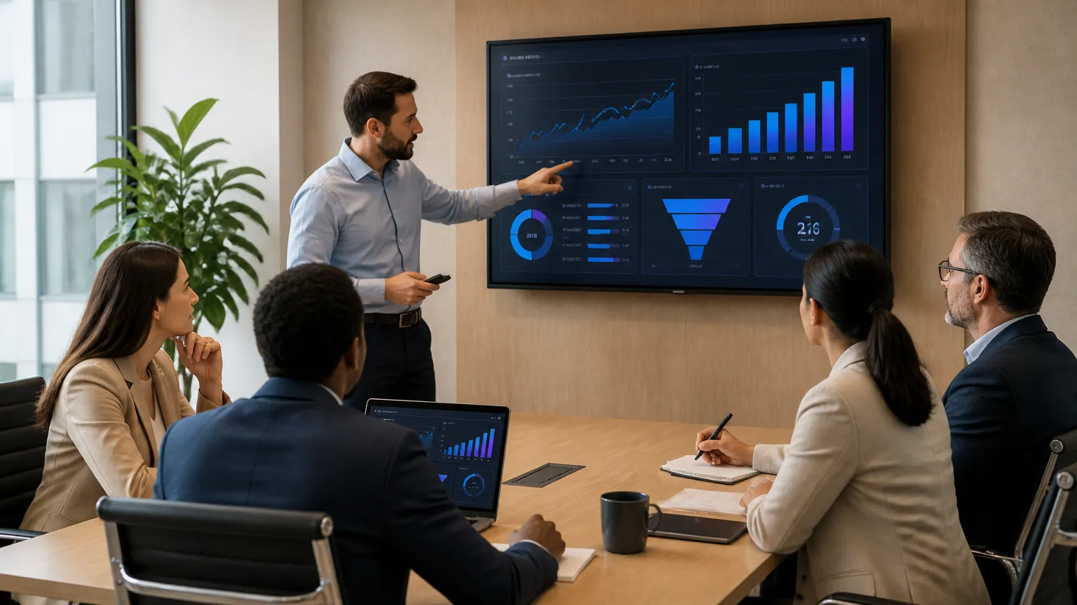 Equipe comercial alinhando estratégias com CRM e automação para acelerar captação de leads.