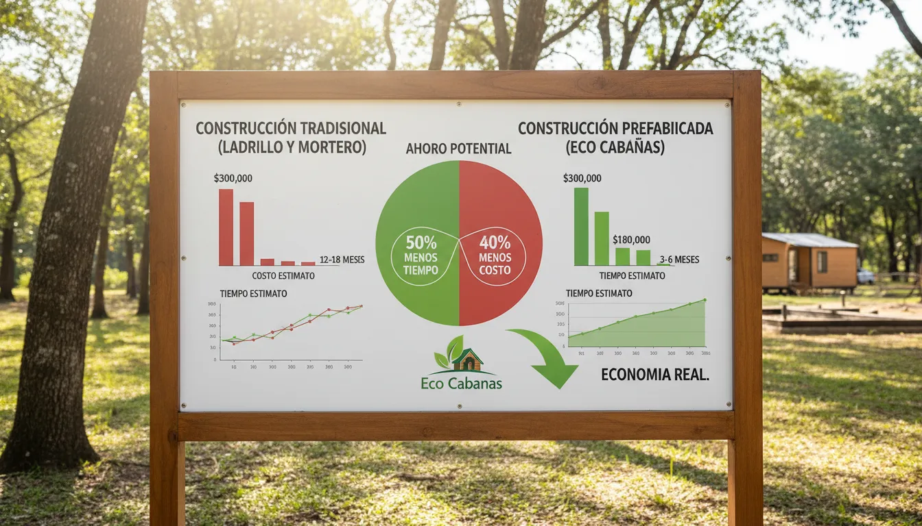 Gráfico comparativo de custos e prazos entre a construção de uma casa pré-moldada e uma casa de alvenaria, mostrando a economia da primeira.