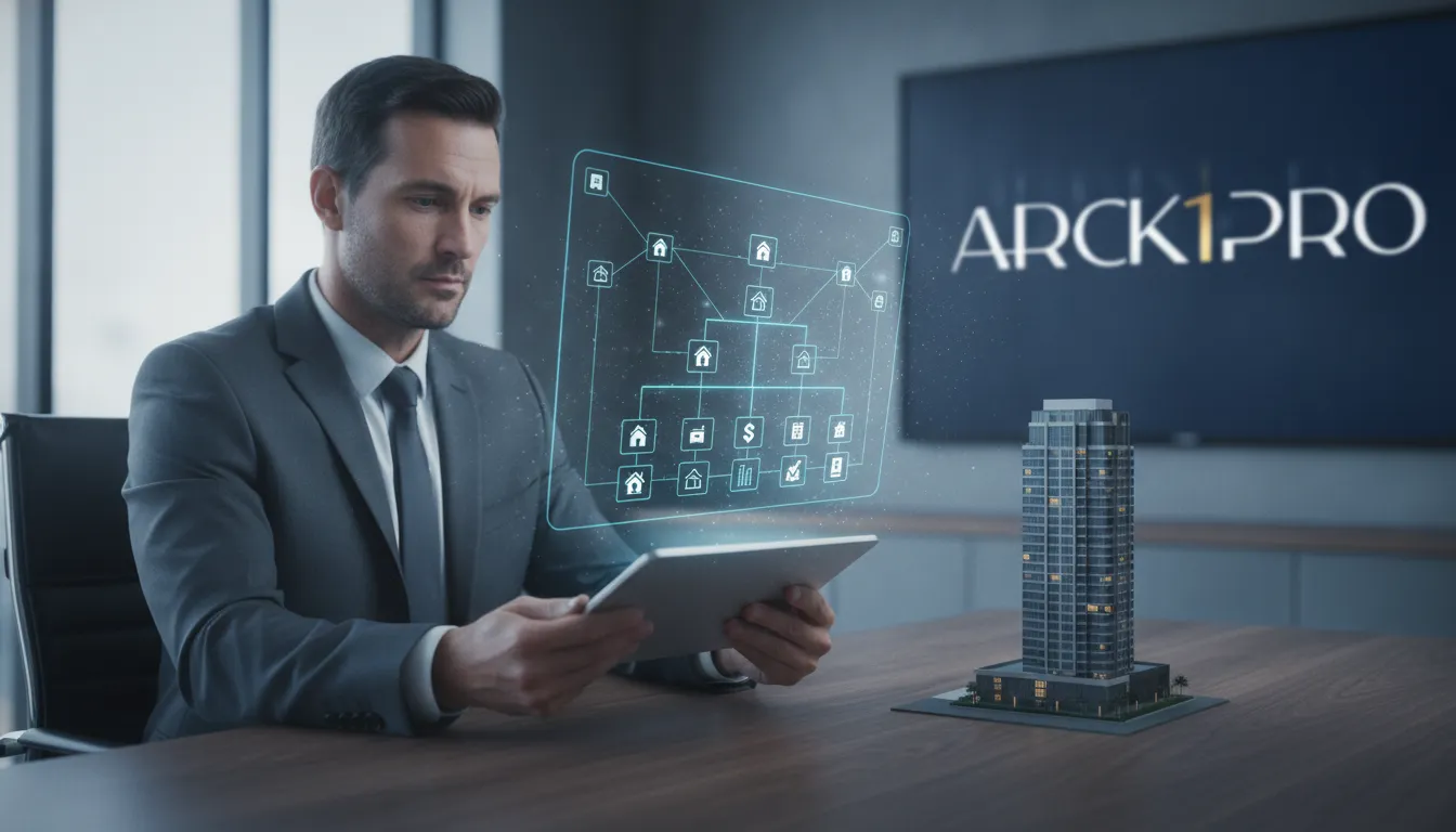 Planejamento sucessório patrimonial: projeção holográfica de árvore genealógica com ativos imobiliários.