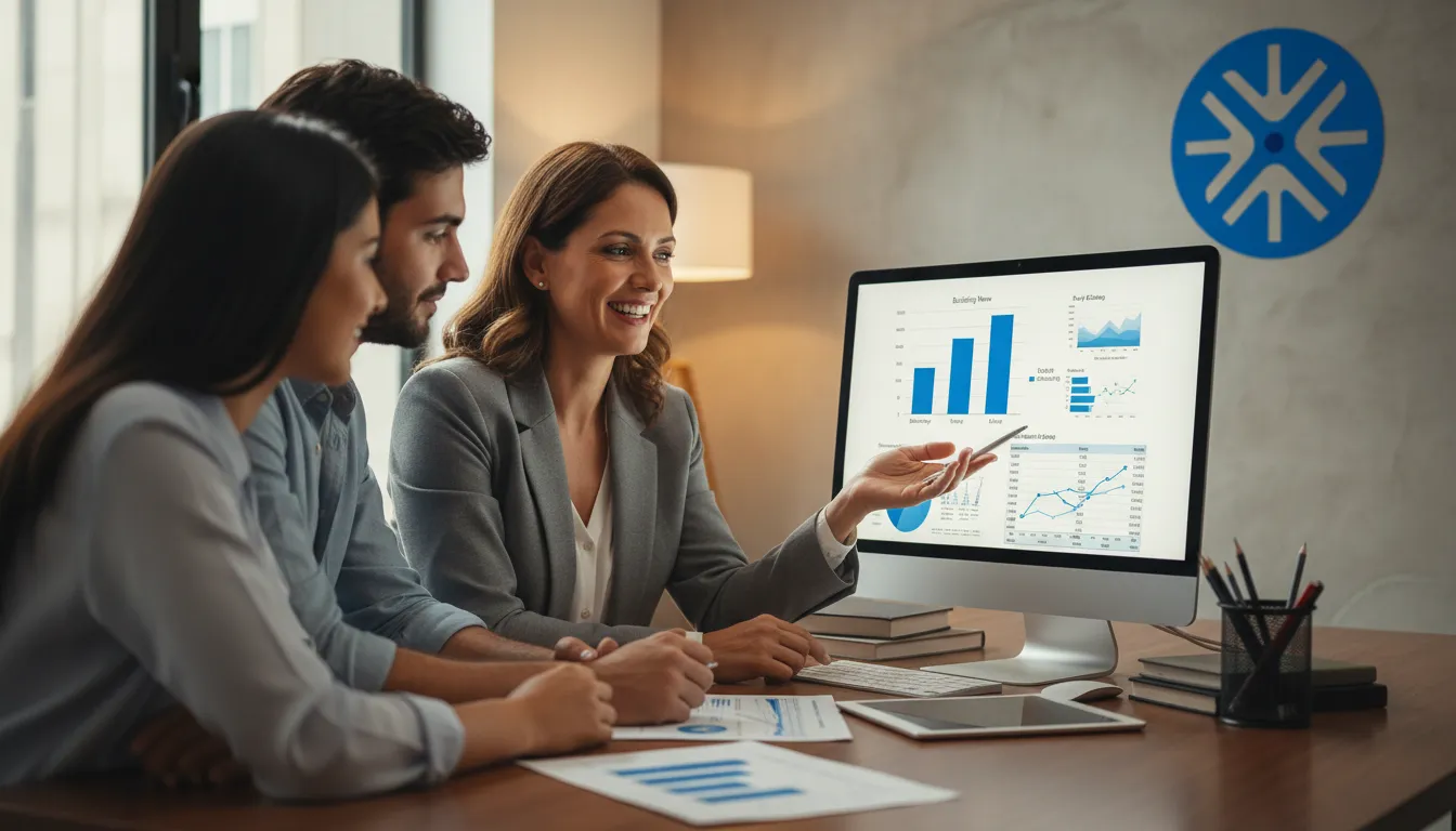 Consultor financeiro mostrando comparativo de custos para construção. Entenda se financiar construção vale a pena.