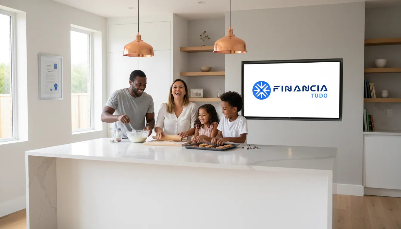 Família feliz realiza sonhos com home equity. A avaliação imóvel possibilitou crédito ágil e transparente da Financia Tudo.