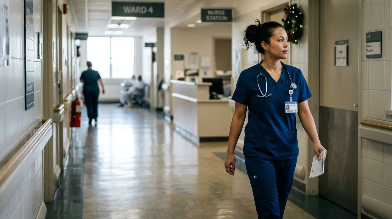 Profissional de saúde durante escala de trabalho aos domingos e feriados em hospital.
