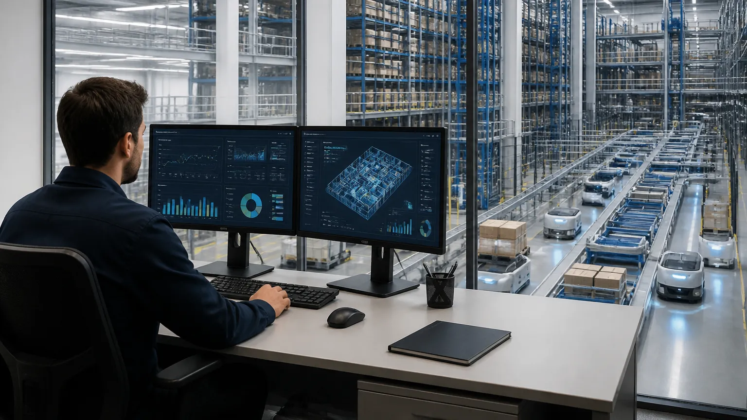 Painel de controle com software WMS para monitoramento em tempo real do armazém