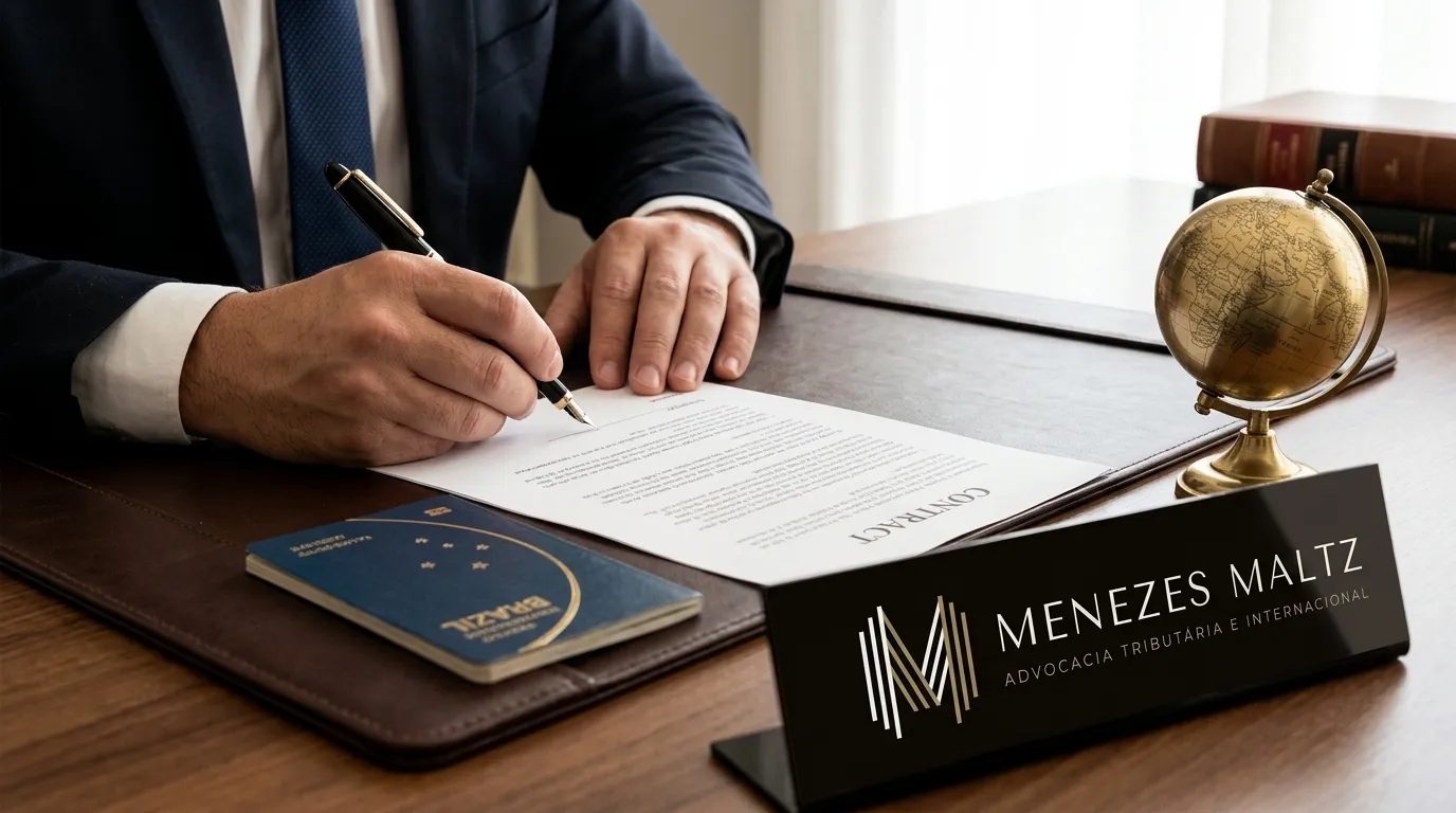 Assinatura de documento garantindo testamento internacional validade jurídica de investimentos estrangeiros.