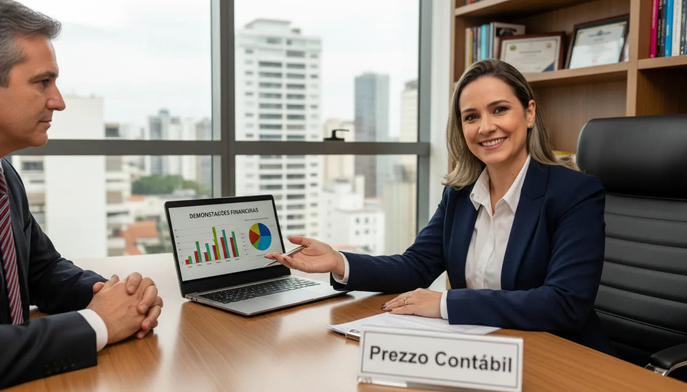 Reunião entre contador da Prezzo Contábil e diretor escolar, com foco na contabilidade especializada para escolas e colégios.