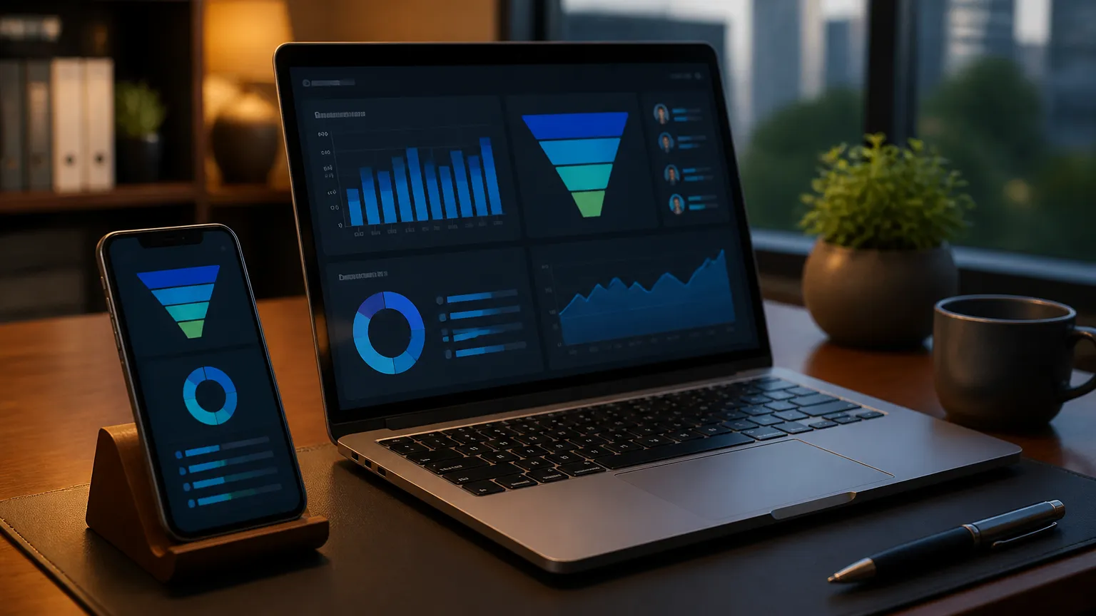 Painel de CRM automatizado exibindo conversao rapida de novos leads qualificados.