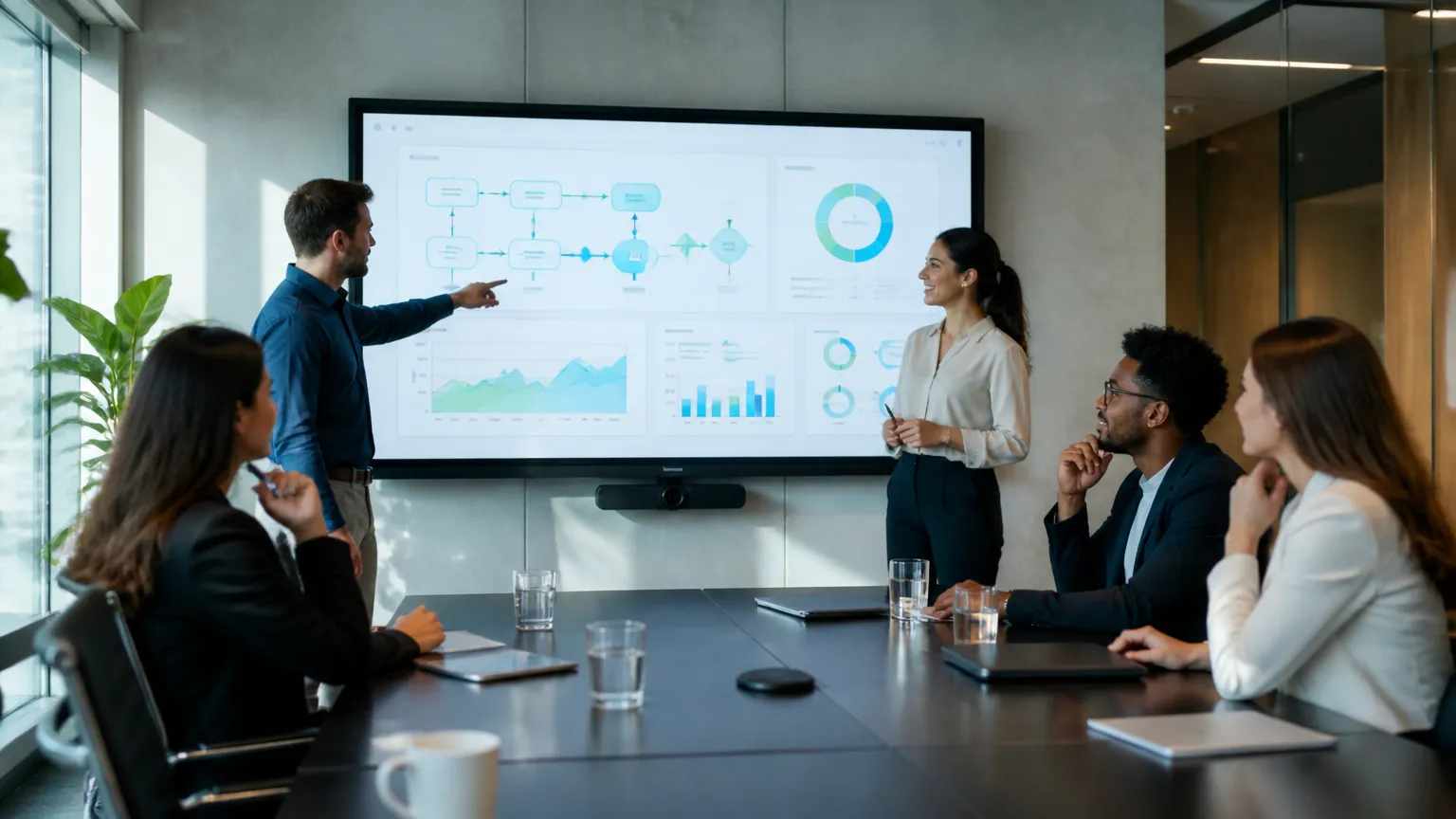 Equipe alinhando processos e fortalecendo conexão durante planejamento operacional conjunto.