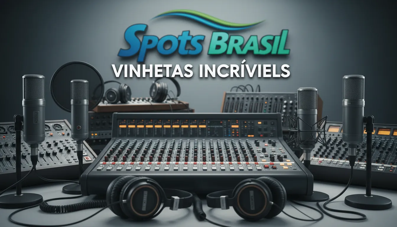 Equipamentos de áudio em destaque, simbolizando a produção de vinheta para DJ de alta qualidade e o profissionalismo da Spots Brasil.