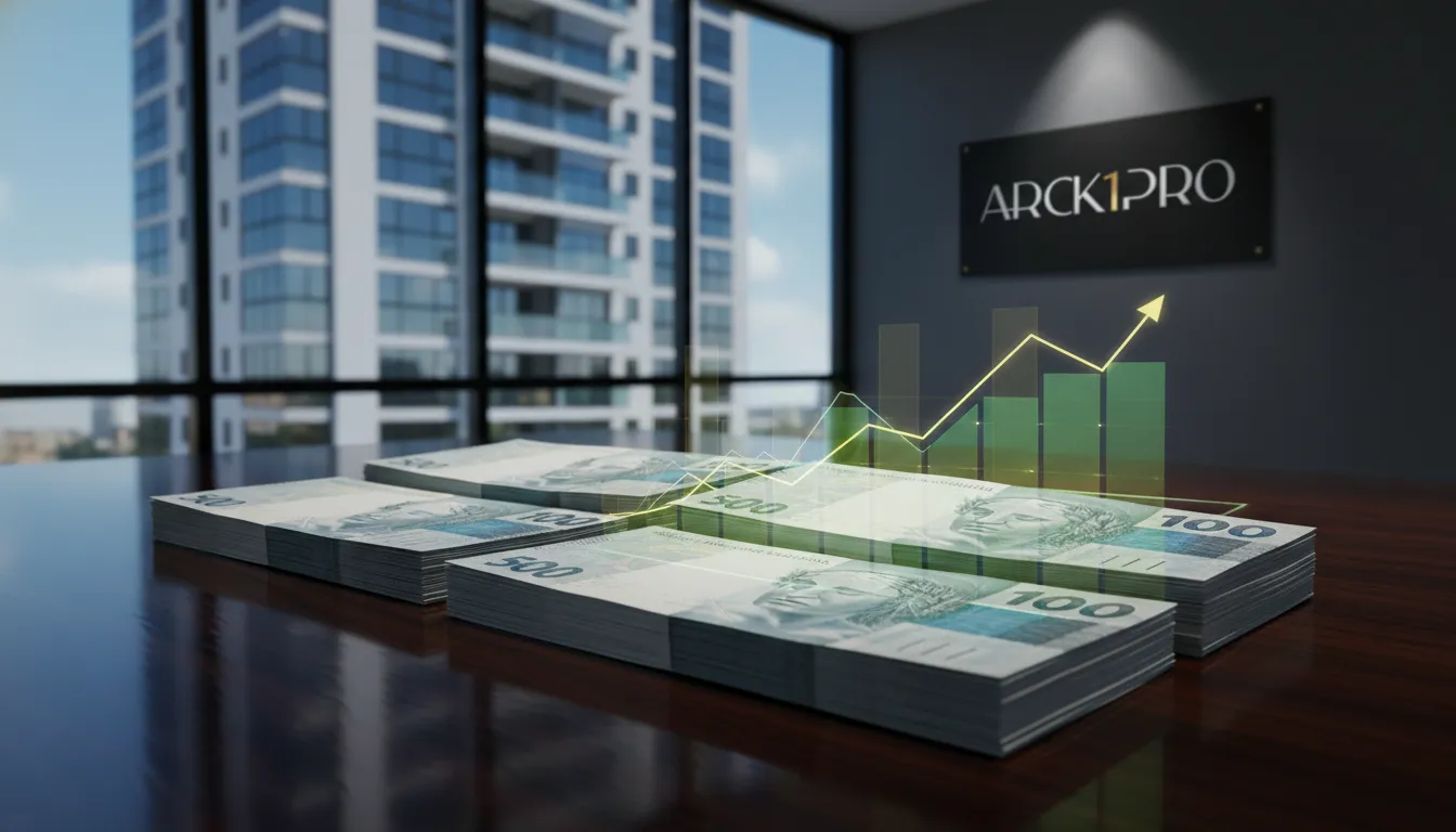 Notas de Reais sobre mesa com gráfico de crescimento, representando o retorno do CRI investimento imobiliário.