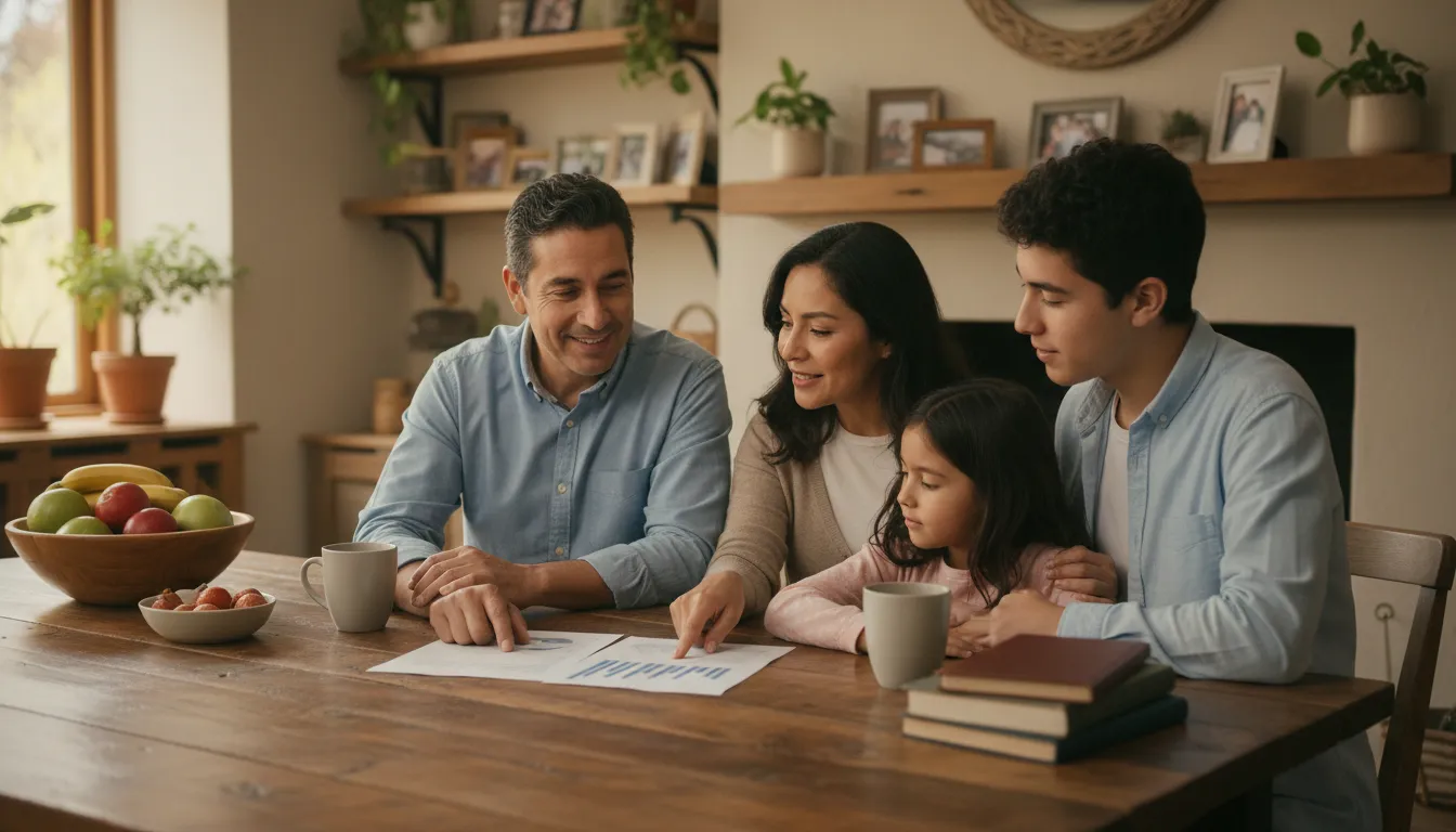 Familia latina planificando su futuro financiero con un Contador para Latinos en Orlando experto en impuestos.