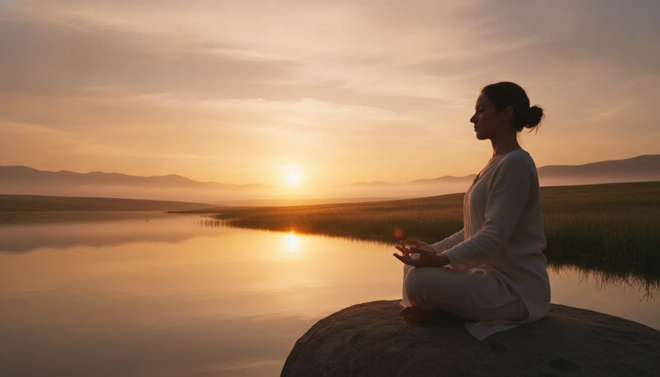 Pessoa meditando ao nascer do sol, buscando clareza mental e paz. A terapia online oferece ferramentas para desacelerar.