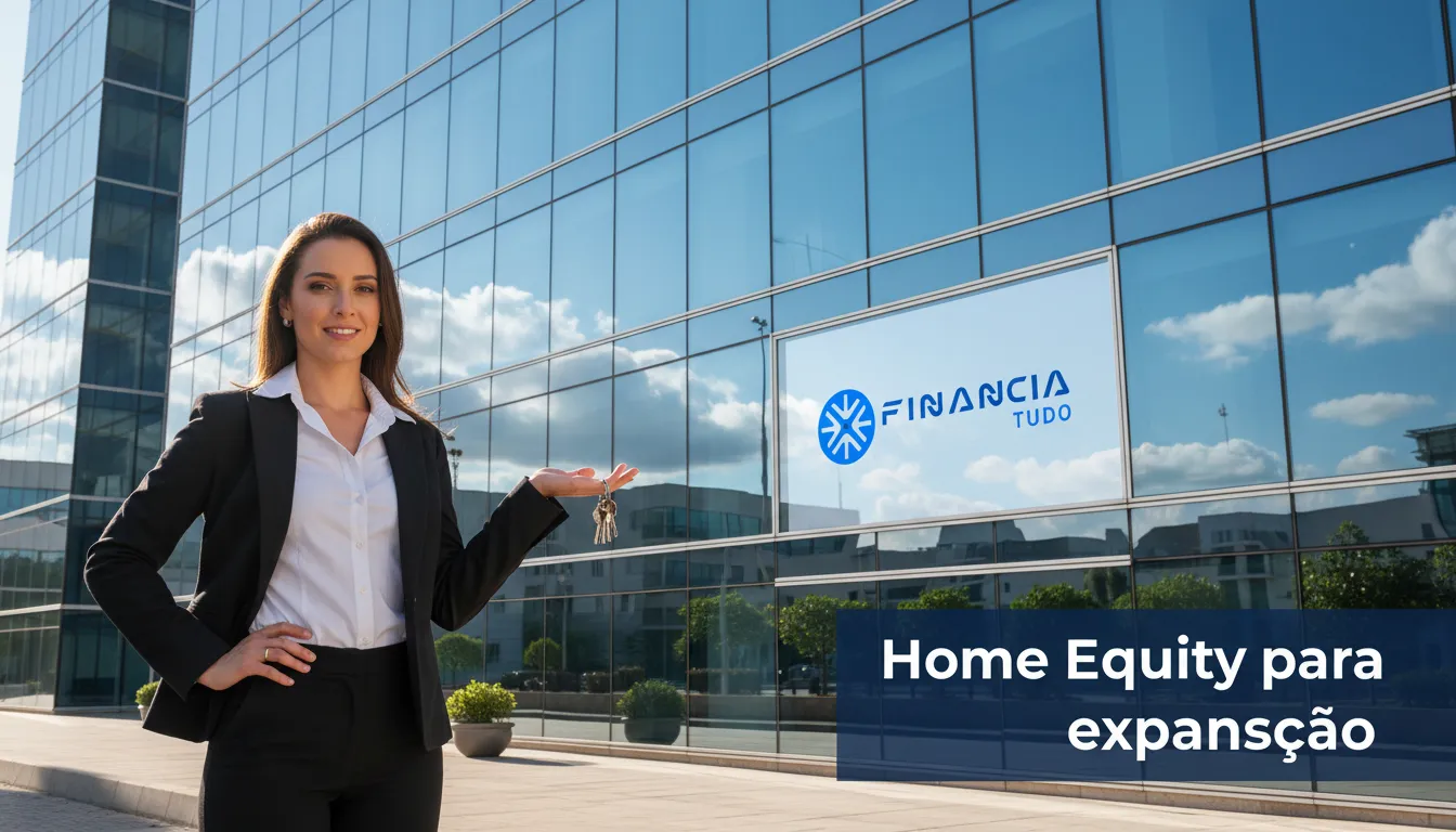 Um empresário sorrindo em frente ao seu prédio comercial financiado com home equity para empresas, segurando as chaves.