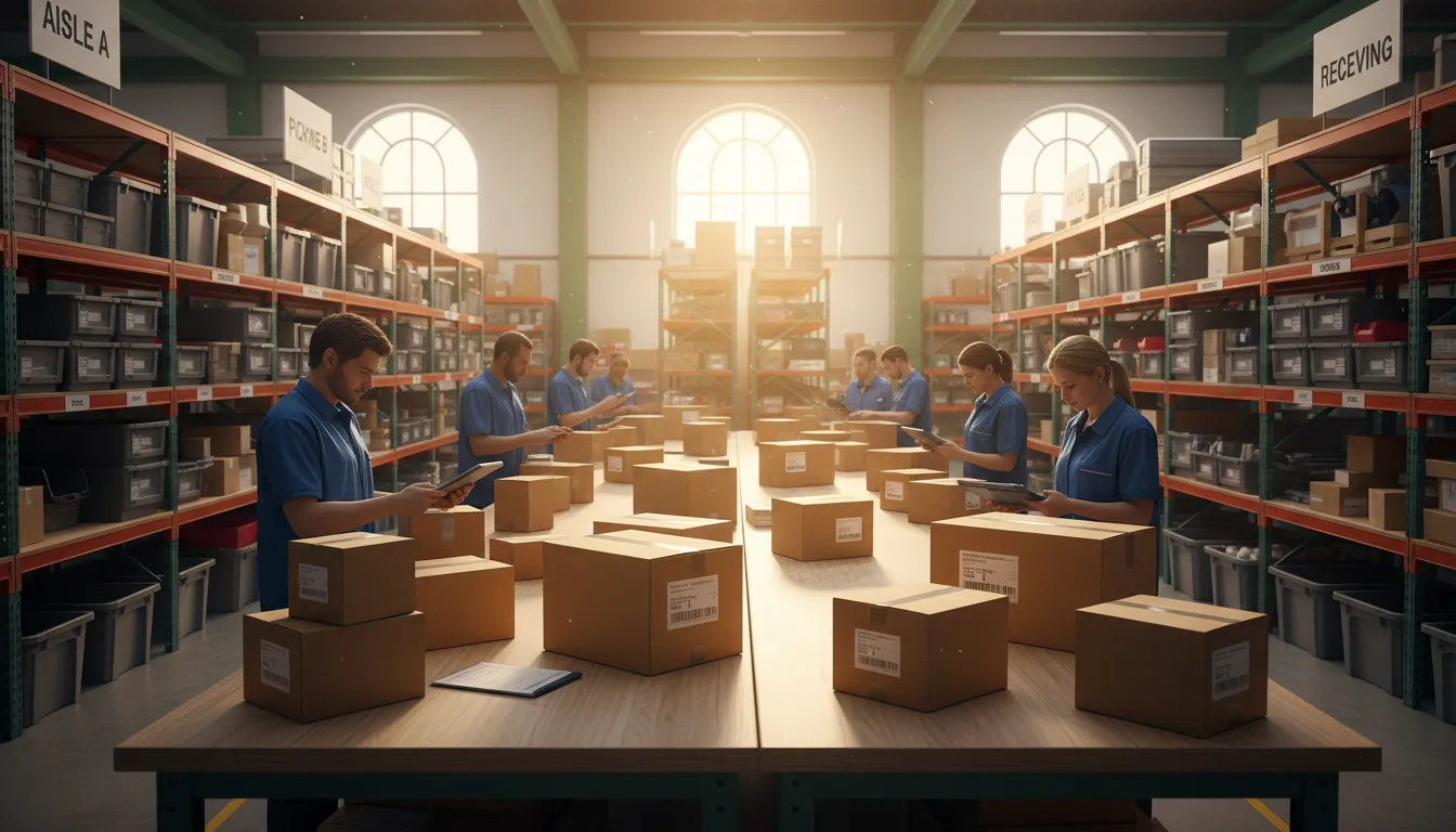 Black Friday/Natal: Site Pronto para Fazer Pico de Vendas 2 Logística eficiente com equipe separando pedidos e embalando produtos para alta demanda sazonal