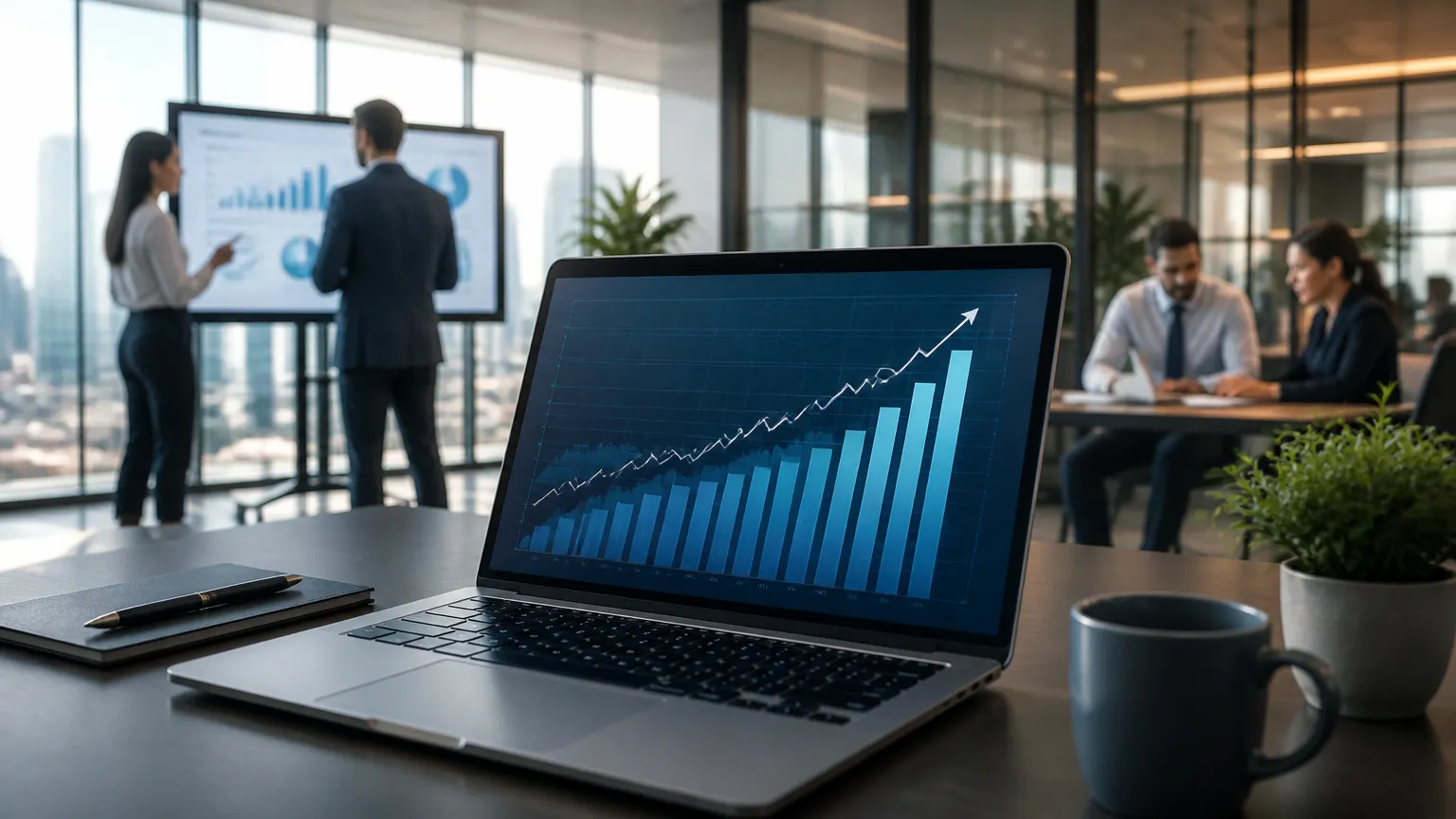 Planejamento corporativo mostrando como calcular margem de lucro de uma empresa para novos investimentos.