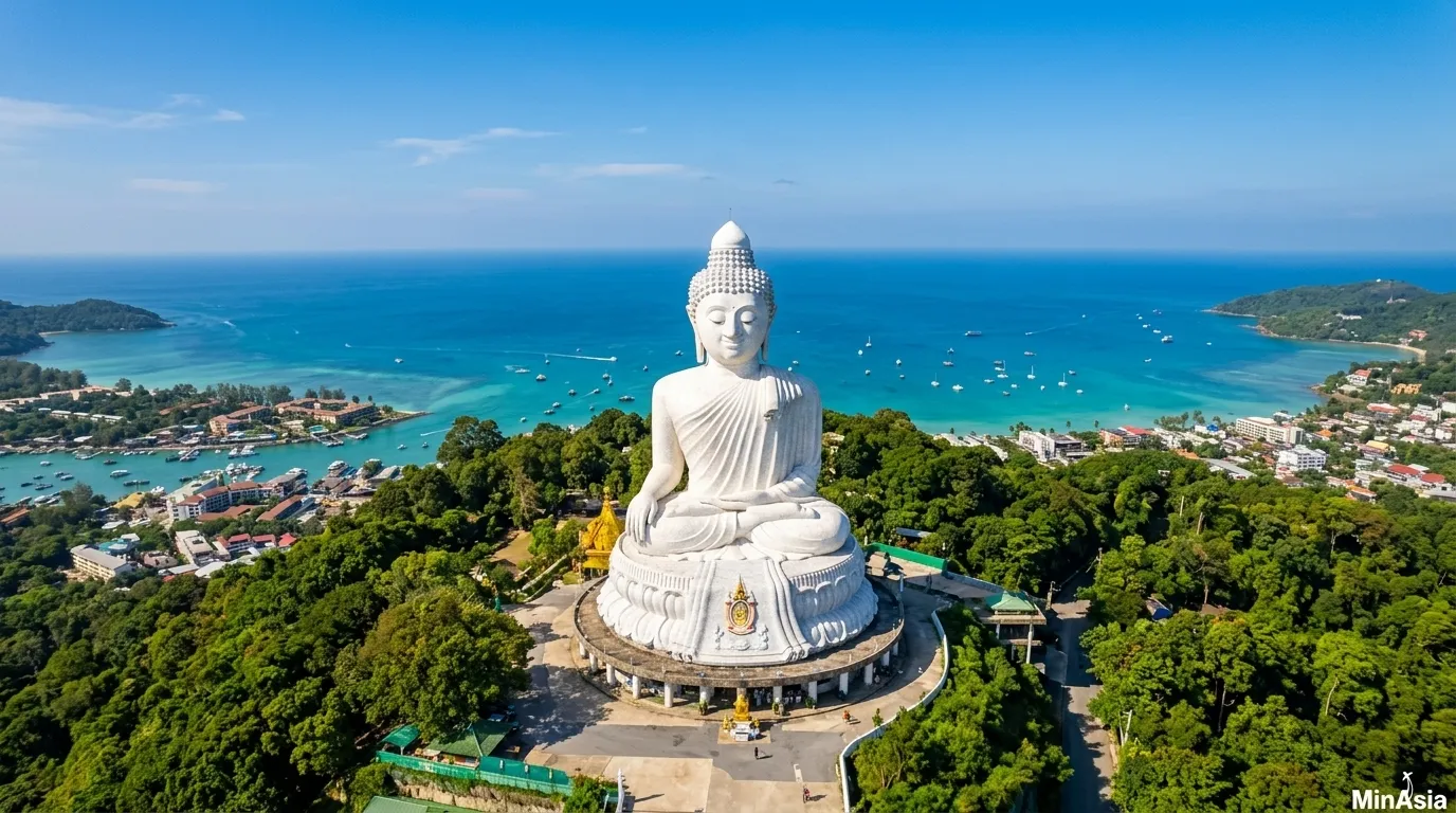 Vista aérea do Grande Buda e costa de Phuket Tailândia.