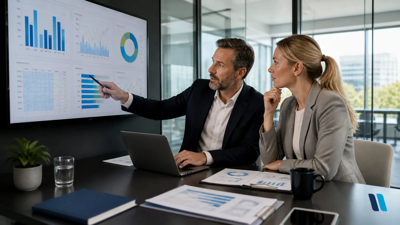 Gestores analisando relatório de inventário de TI para otimização de compras empresariais.