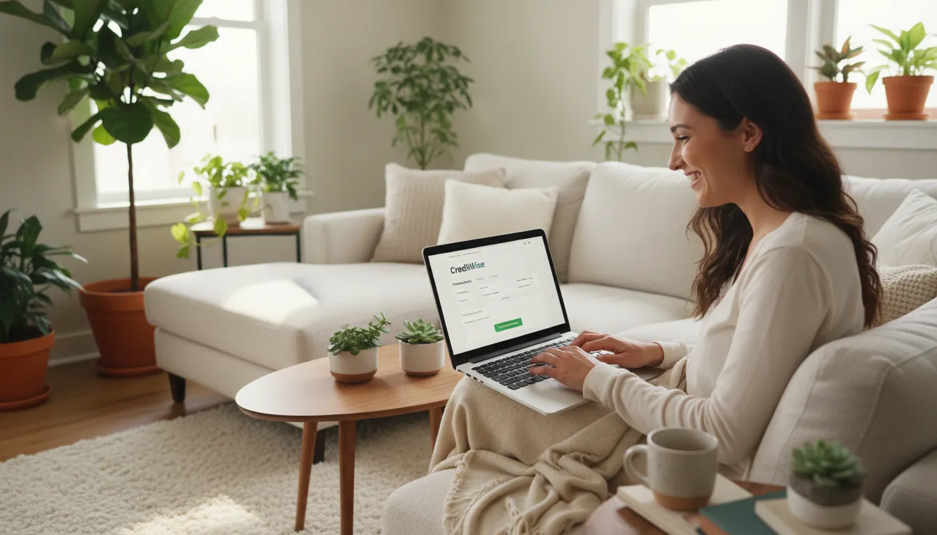 Jovem atualizando dados cadastrais para o score de crédito em ambiente acolhedor