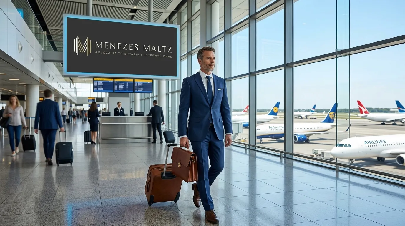 Investidor com acesso a conta domiciliado no exterior em aeroporto internacional.