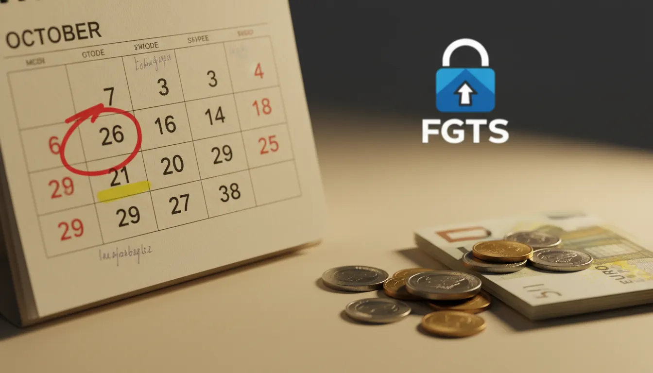 Calendário com data marcada e moedas, simbolizando planejamento do saque aniversário FGTS.