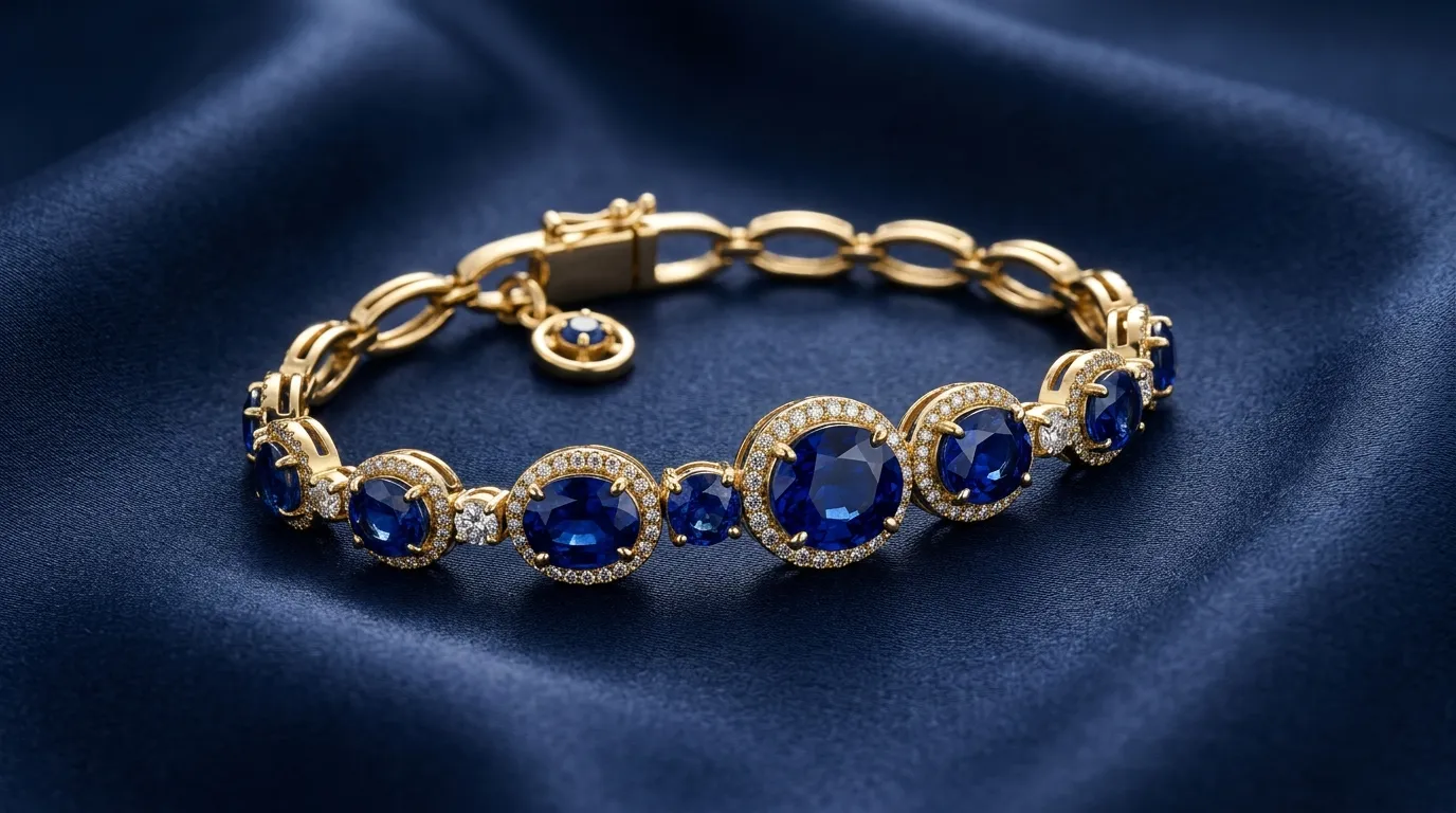 Bracelete de ouro com safiras faz das pecas o acessorio ideal para noites.