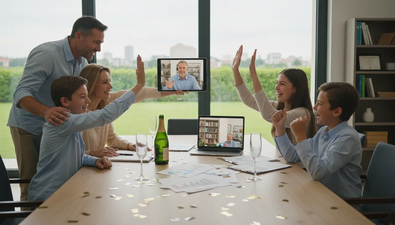 Familia en EUA celebra su éxito financiero con la ayuda de su contador de confianza.