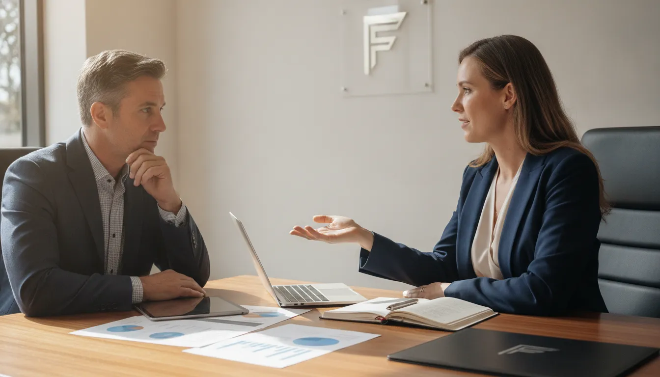 Consultor Financia Tudo orienta empresário sobre home equity para empresas em atendimento consultivo.