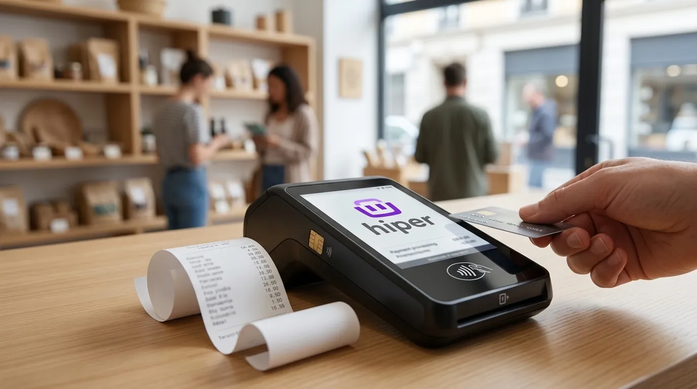 Terminal de pagamento processando venda com retenção automática via split payment