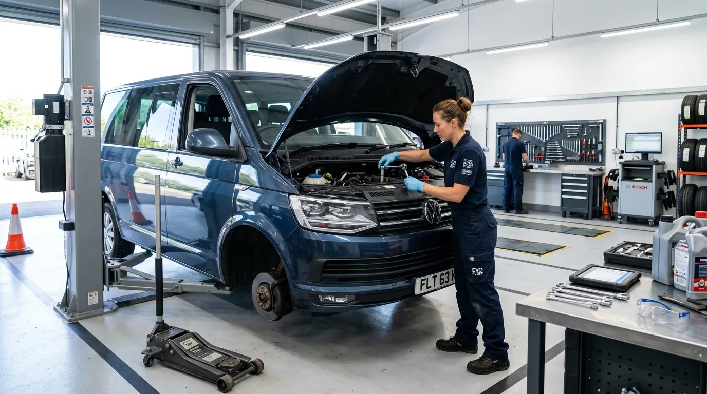 Manutenção preventiva em oficina especializada com recursos de crédito para empresas de transporte com vans de passageiros.