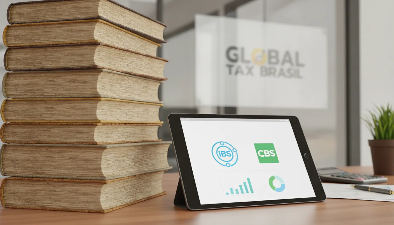 Digitalização da reforma tributária IBS CBS, simplificando códigos fiscais complexos em uma interface moderna e eficiente.