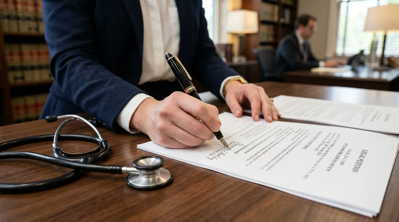 Petição preparada por advogado em Novo Horizonte: ação contra plano de saúde sobre a mesa de trabalho.