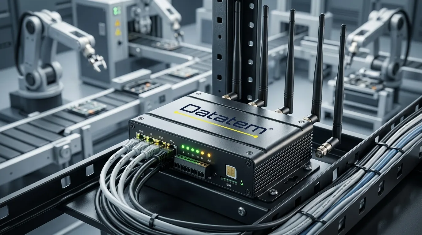 Equipamento gateway e antenas de 5G privado para automação industrial crítica.