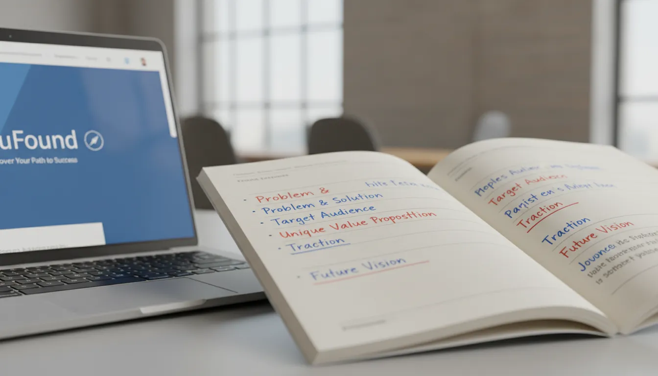 Roteiro com anotações sobre storytelling corporativo, com o site da YouFound ao fundo, enfatizando a criação de narrativas de impacto.