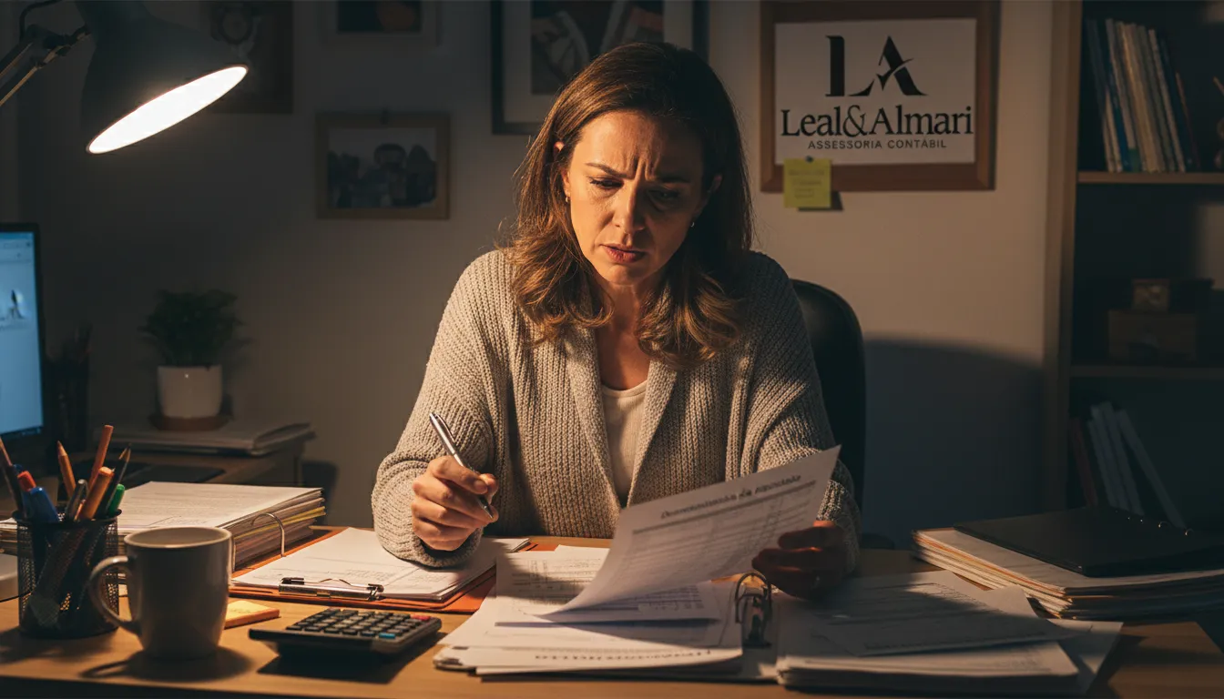 DRE demonstração de resultados complexa: empresário preocupado analisa as finanças de seu negócio em um escritório acolhedor.