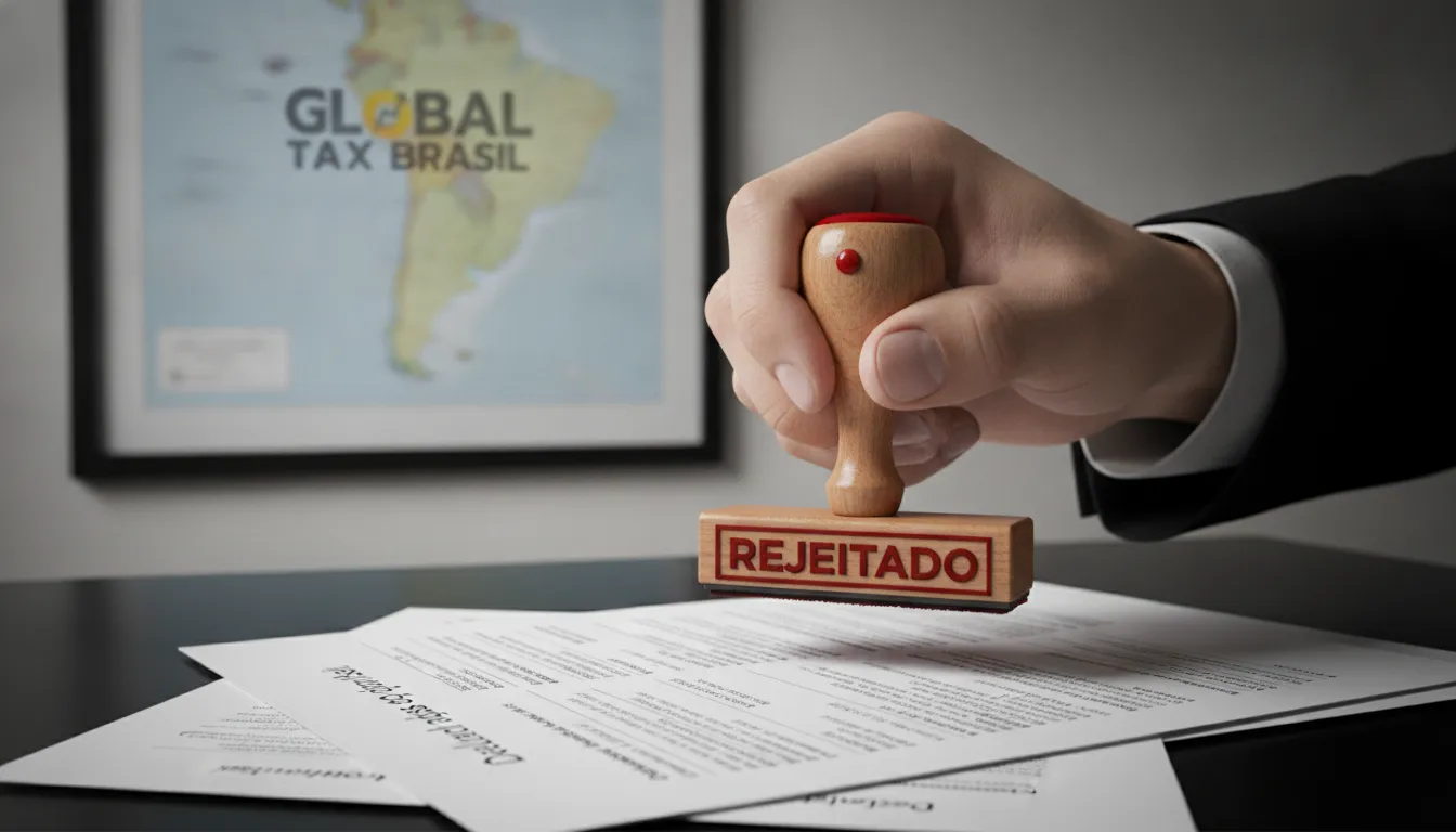 Carimbo vermelho 'REJEITADO' em declaração de saída fiscal, simbolizando rejeição e riscos fiscais.