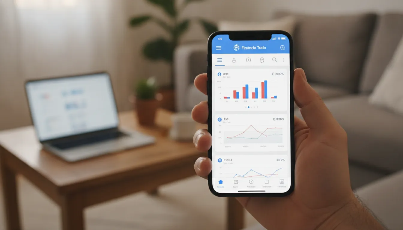 Mão segura smartphone com aplicativo de planejamento financeiro para aprovação financiamento primeiro imóvel.