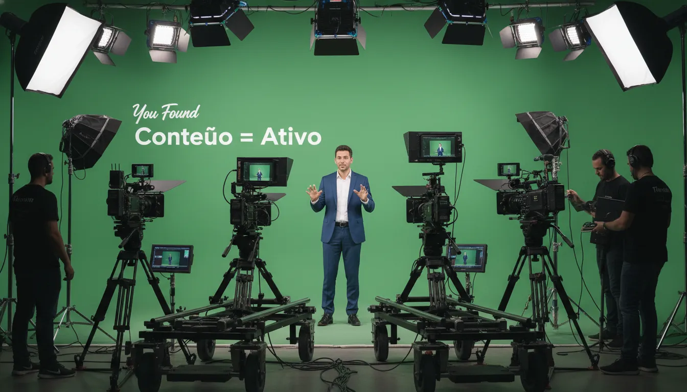 Cena de produção de vídeo profissional da You Found, simbolizando a criação de ativos duradouros de marketing de conteudo através de vídeos de alta qualidade.