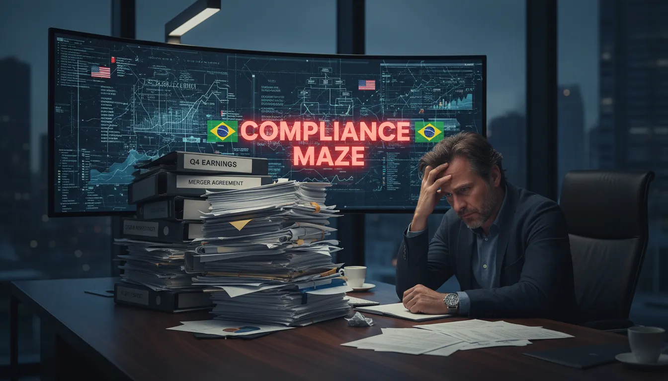 Stressed executive overwhelmed by transfer pricing Brasil EUA regras, facing complex tax compliance.