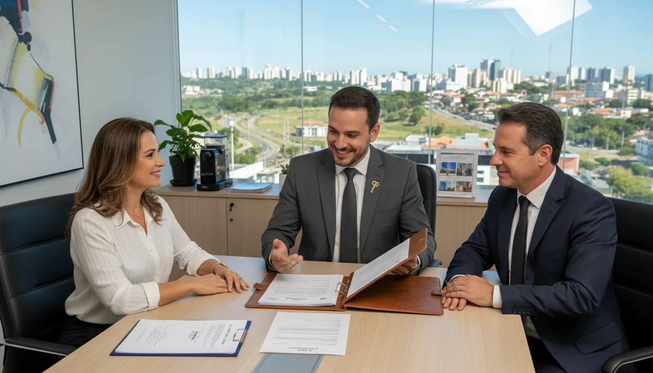 Agente da Próxima Chave orientando clientes sobre imóveis em Marília SP, garantindo um negócio seguro e sem burocracia.