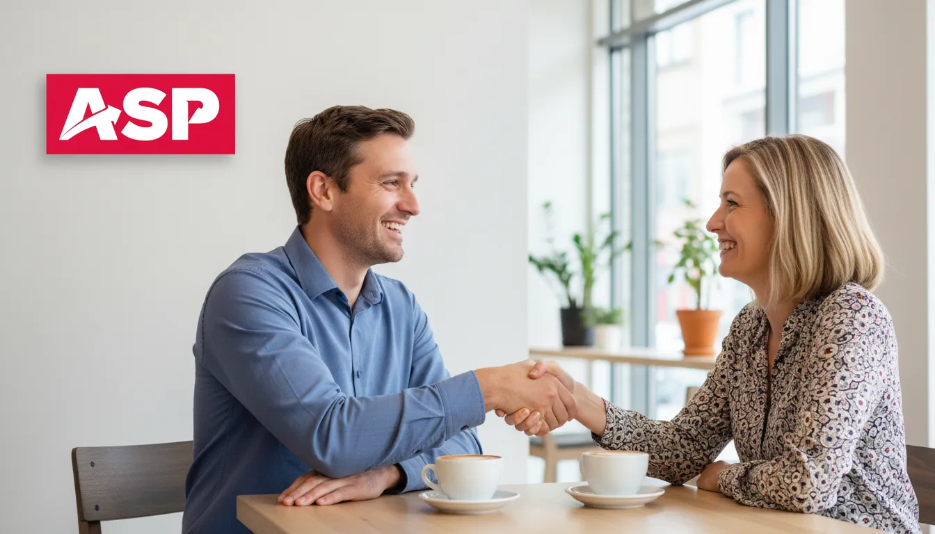 Clientes e empresário sorriem após resolver inadimplência, mantendo excelente relacionamento e futuras vendas.