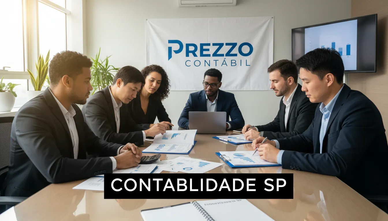 Educadores e profissionais reunidos analisando relatórios financeiros em sala de conferência em SP. Contabilidade para Escolas em São Paulo, conte com a Prezzo Contábil.