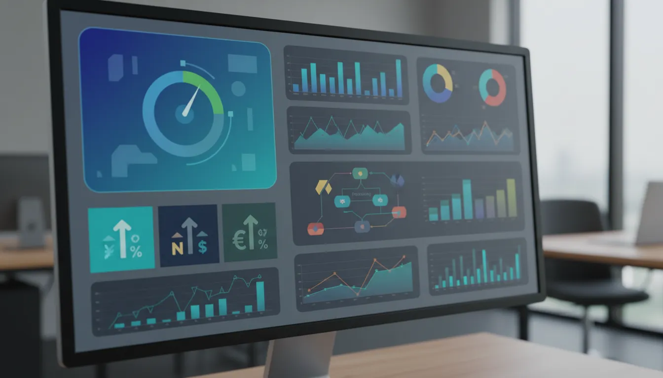 Dashboard financeiro detalhado exibindo gráficos e KPIs sobre otimização fiscal e planejamento para Lucro Real, demonstrando Contabilidade Especializada em Lucro Real em São Paulo.